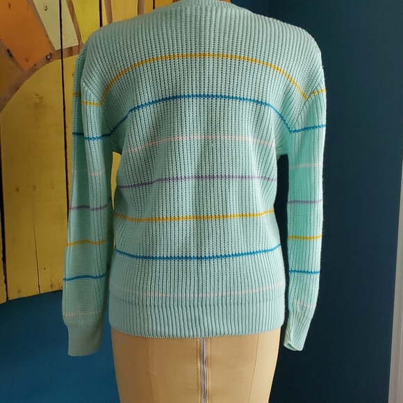 Vintage Teal Sweater with Stripes - Picture 4 of 11